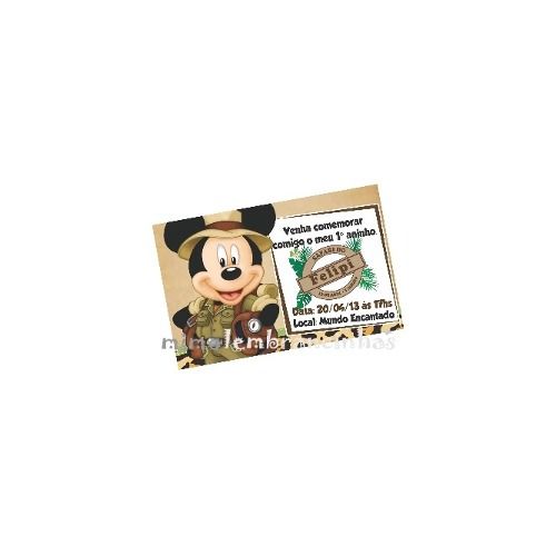 20 Convites 10x15cm Mickey Safari, Personalizado,